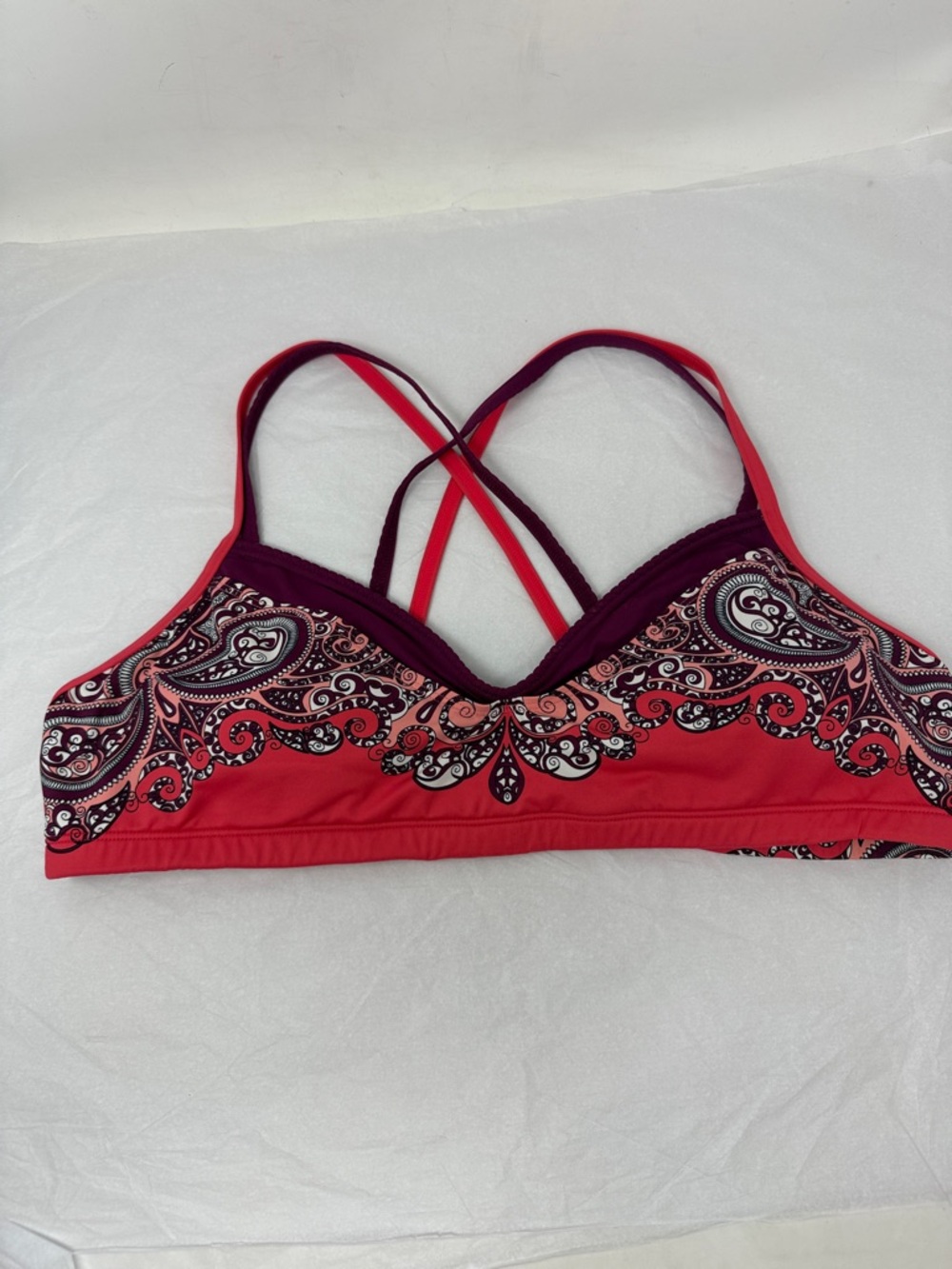 Athleta Nosara Asana Bikini Top vibrant pink purple paisley Swim Yoga Activewear